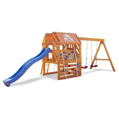 Large wooden swing set slides - large,