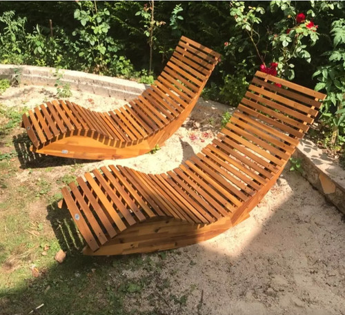Wooden sun loungers set - wooden,